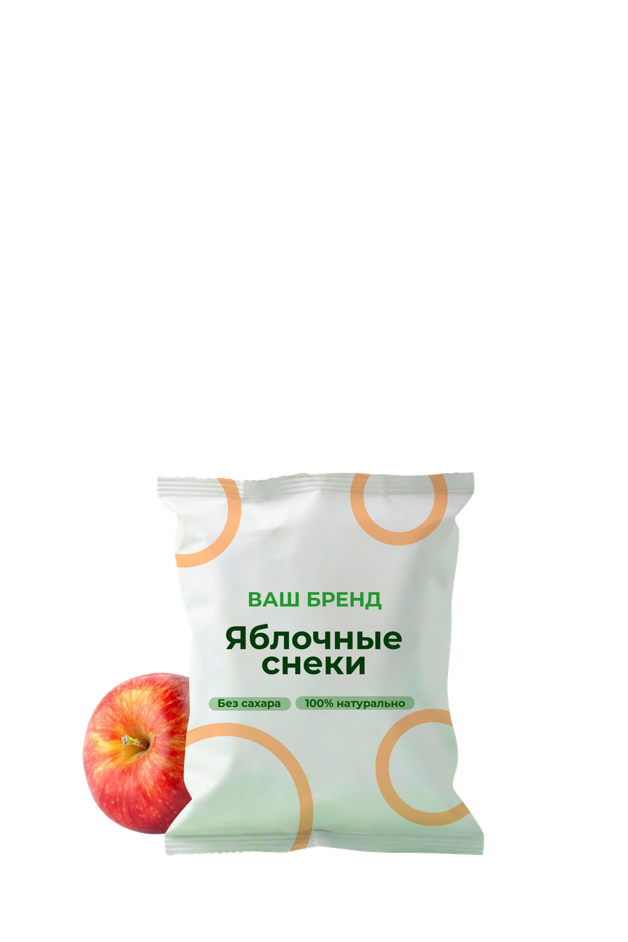 Яблочные чипсы Экофермер под СТМ — пачка и яблоко